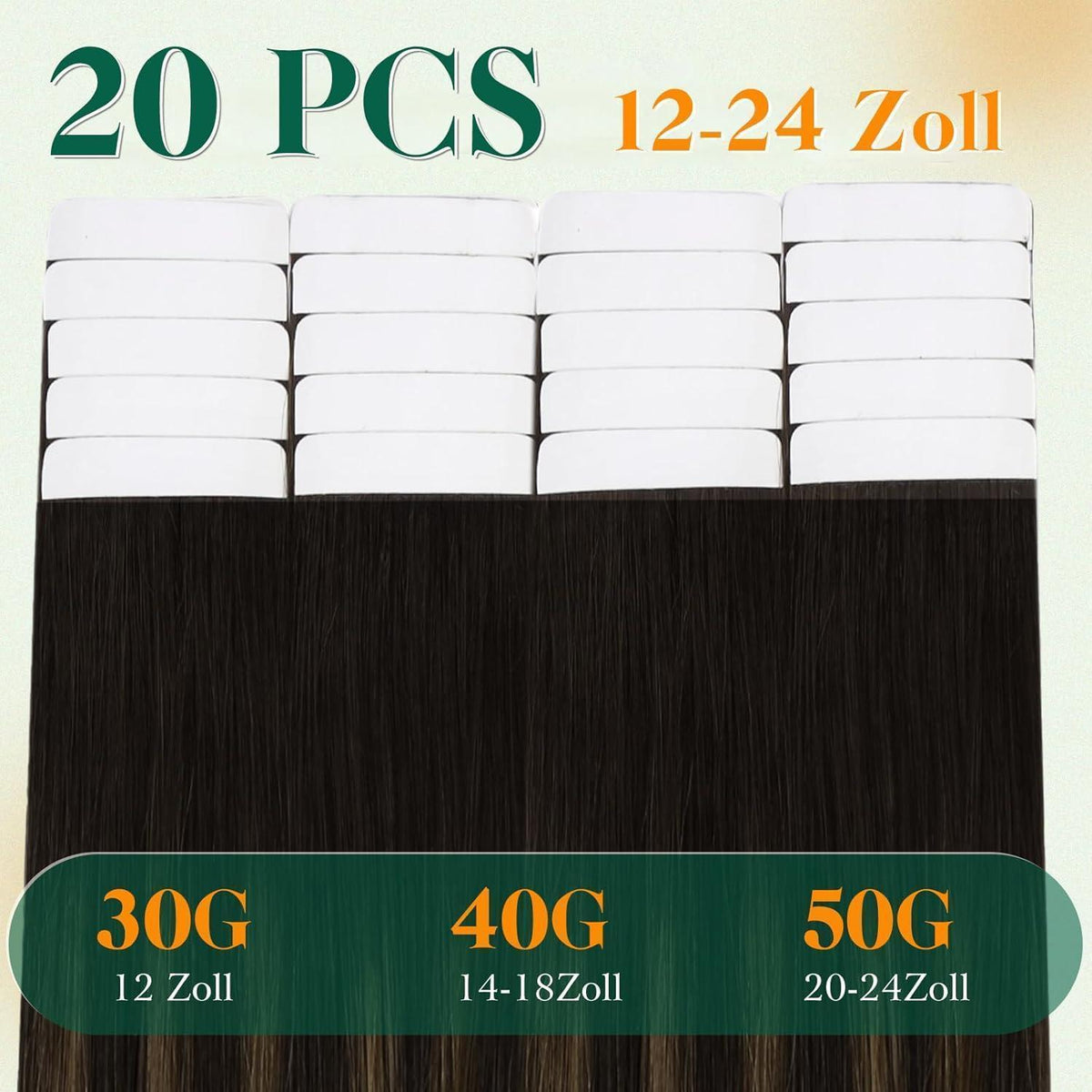Echthaar Tape Extensions Braun Balayage Ombre 60cm