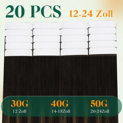 Echthaar Tape Extensions Braun Balayage Ombre 60cm