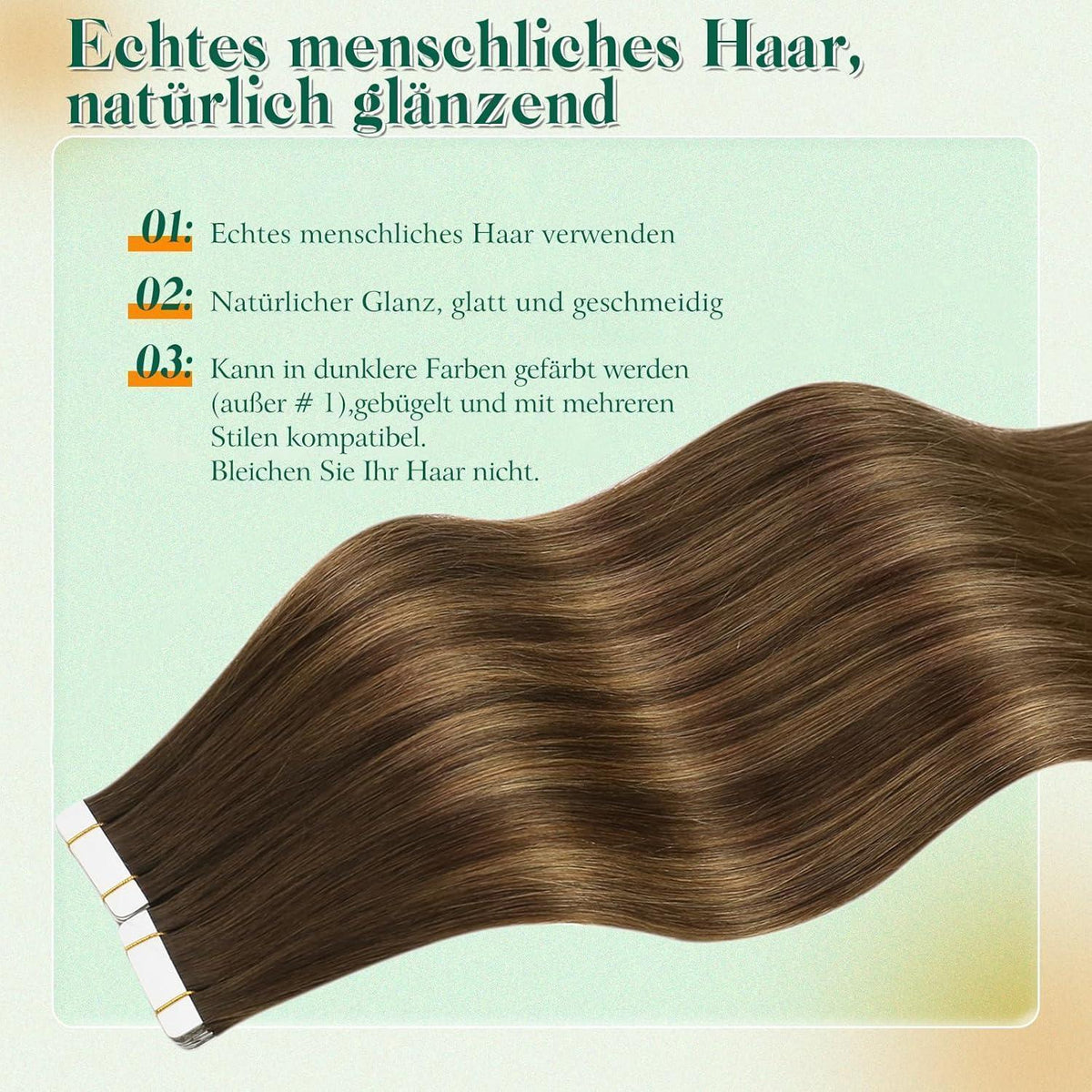 Echthaar Tape Extensions Braun Balayage Ombre 60cm