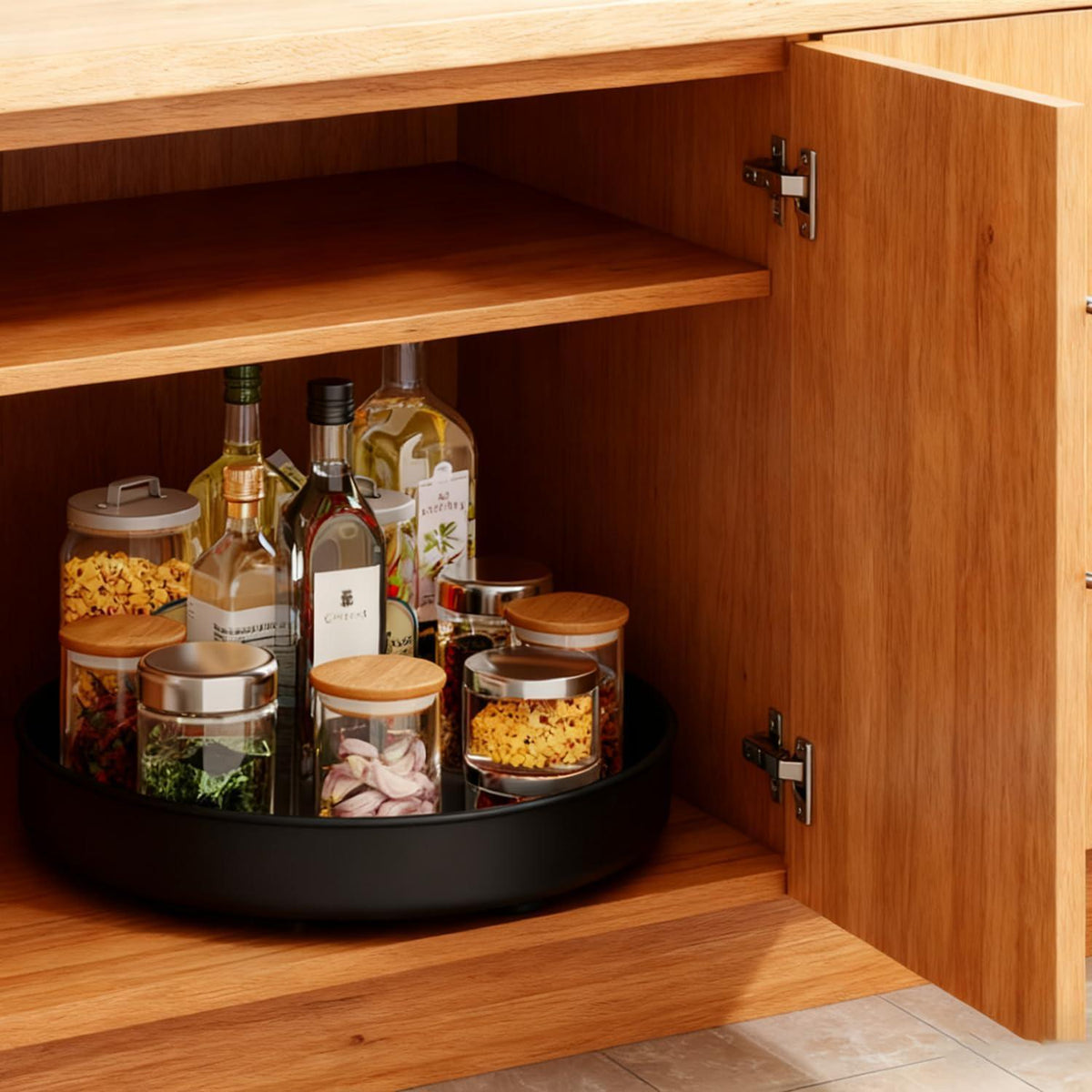Küchen Organizer Drehteller Edelstahl 360° Schwarz 20cm