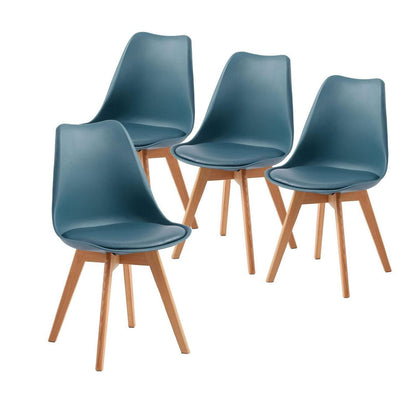 Esszimmerstühle Set 4er Buche Holz, Skandinavisch Morandi Dunkelblau