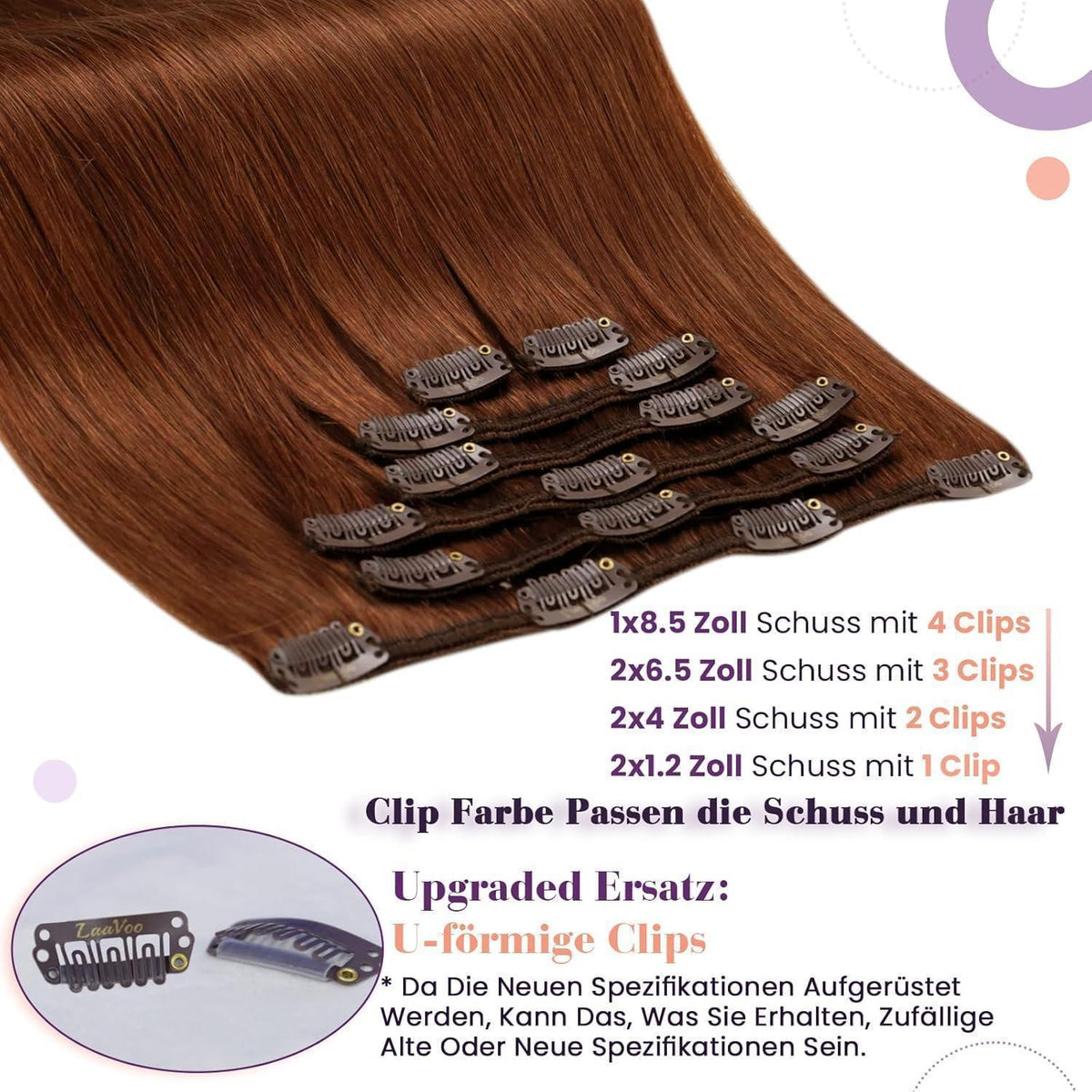 Echthaar Clip-Ins Auburn Braun 45cm – Haarverlängerung
