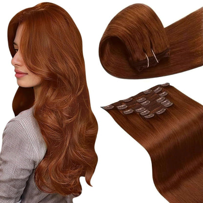 Echthaar Haarverlängerung Rotbraun 55cm Clip-In