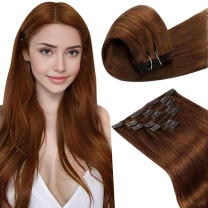 Auburn Braun Echthaar Clip in Haarverlängerung 50cm