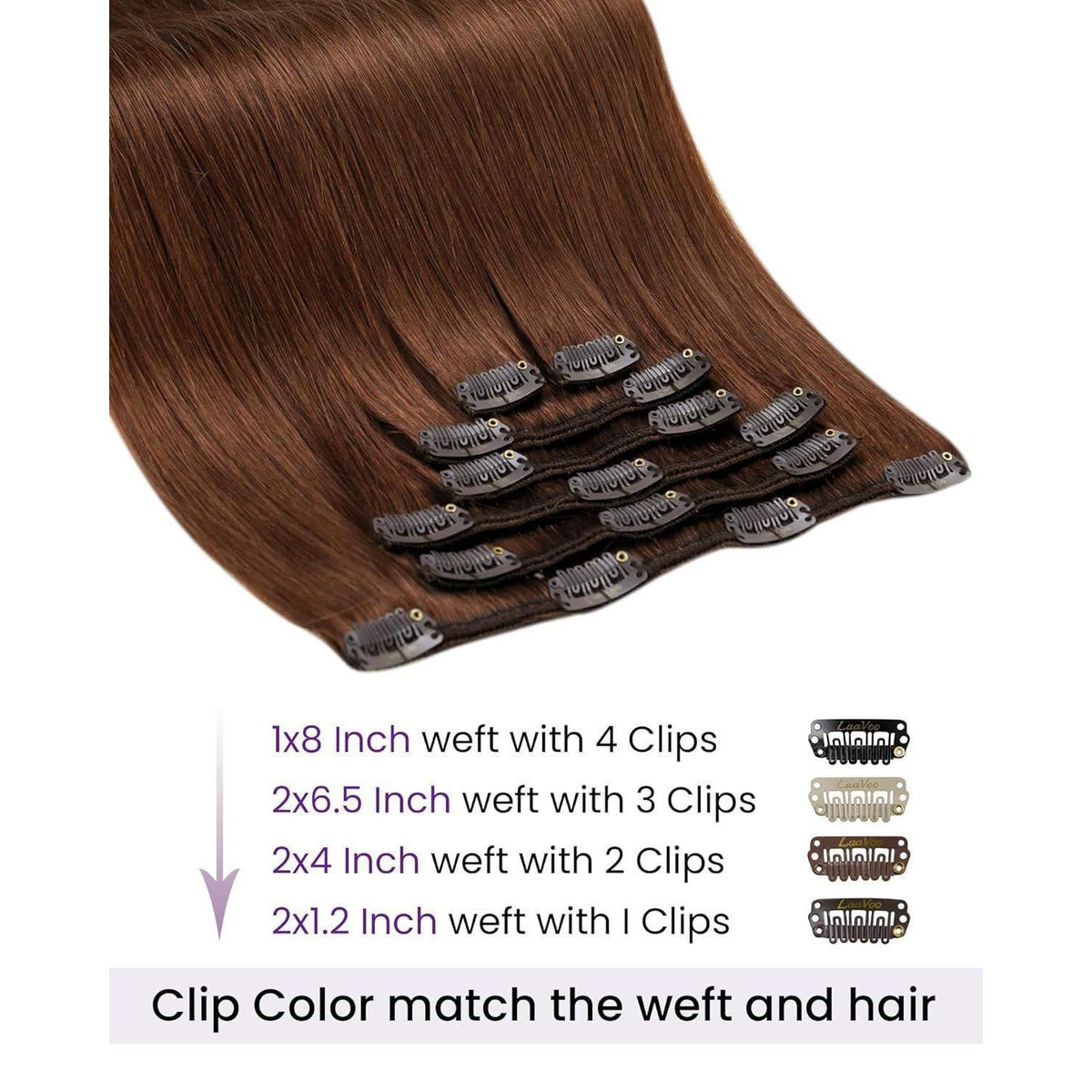 Auburn Braun Echthaar Clip in Haarverlängerung 50cm