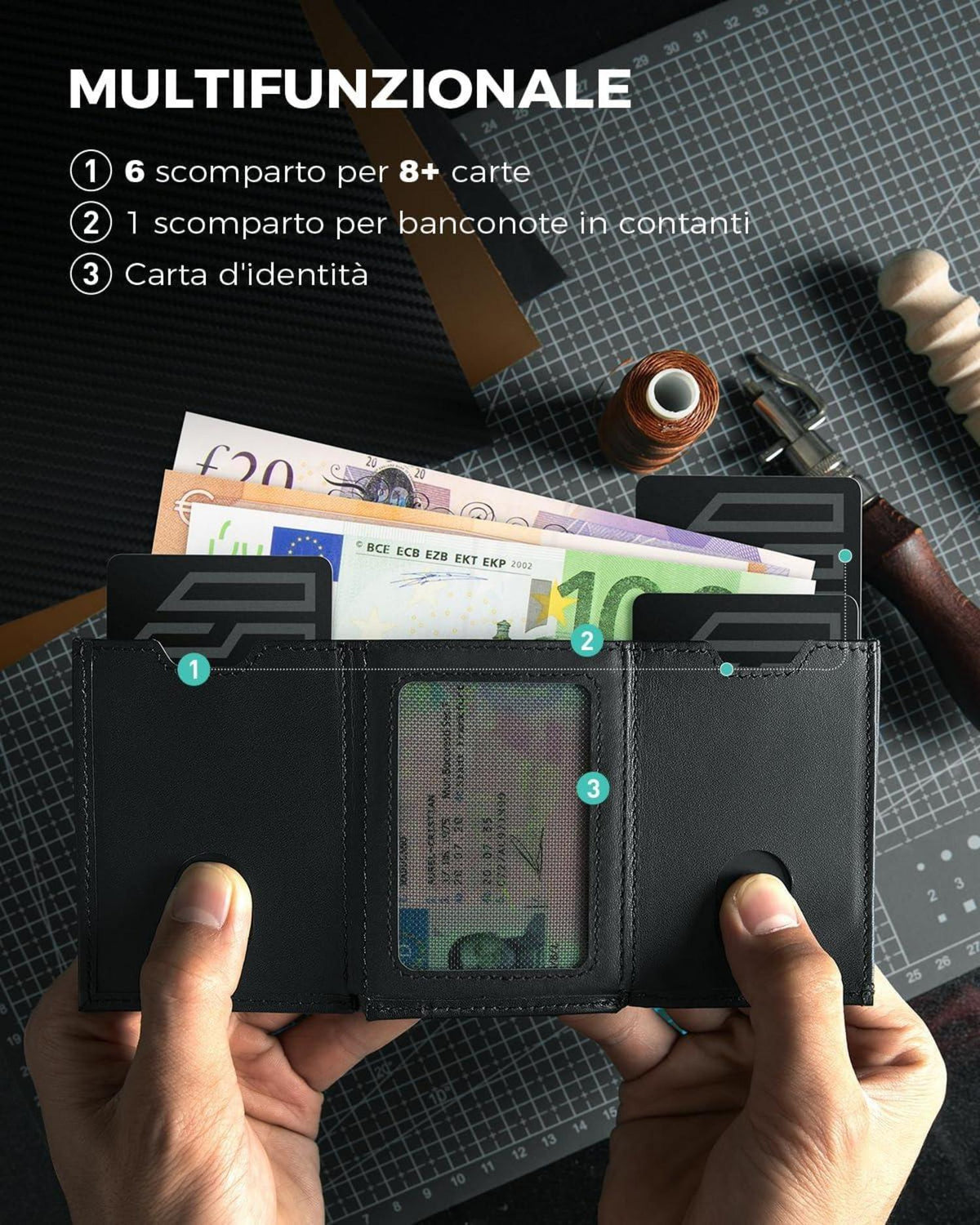 RFID Schutz Kartenetui Herren Schwarz 6 Karten Münzfach