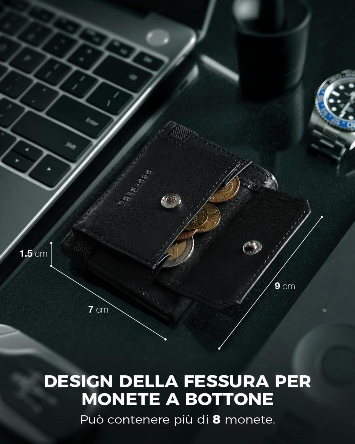 Mini Geldbörse RFID-Schutz Portmonee Herren Kartenetui Leder Slim Wallet Schwarz