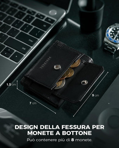 Mini Geldbörse RFID-Schutz Portmonee Herren Kartenetui Leder Slim Wallet Schwarz