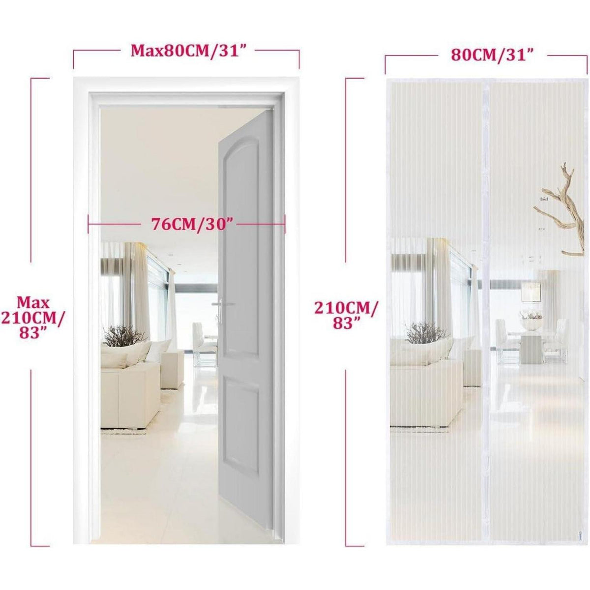 Magnetischer Fliegengitter Tür 80x210cm Weiß Klebemontage