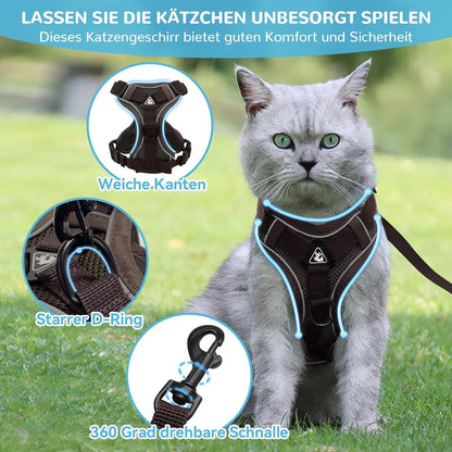 Ausbruchsicheres Katzengeschirr mit Leine Set, L Braun