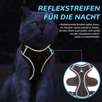 Ausbruchsicheres Katzengeschirr mit Leine Set, L Braun