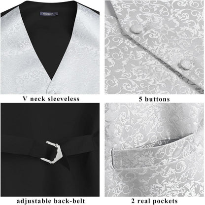Herren Weste Krawatte Einstecktuch Set Jacquard Gelb 3XL