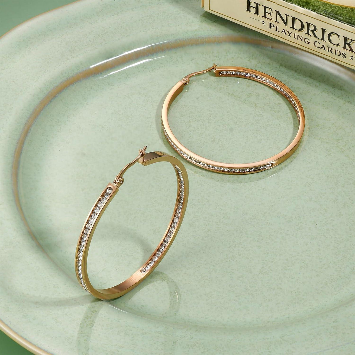 Creolen Edelstahl mit Zirkonia, 60mm, Roségold