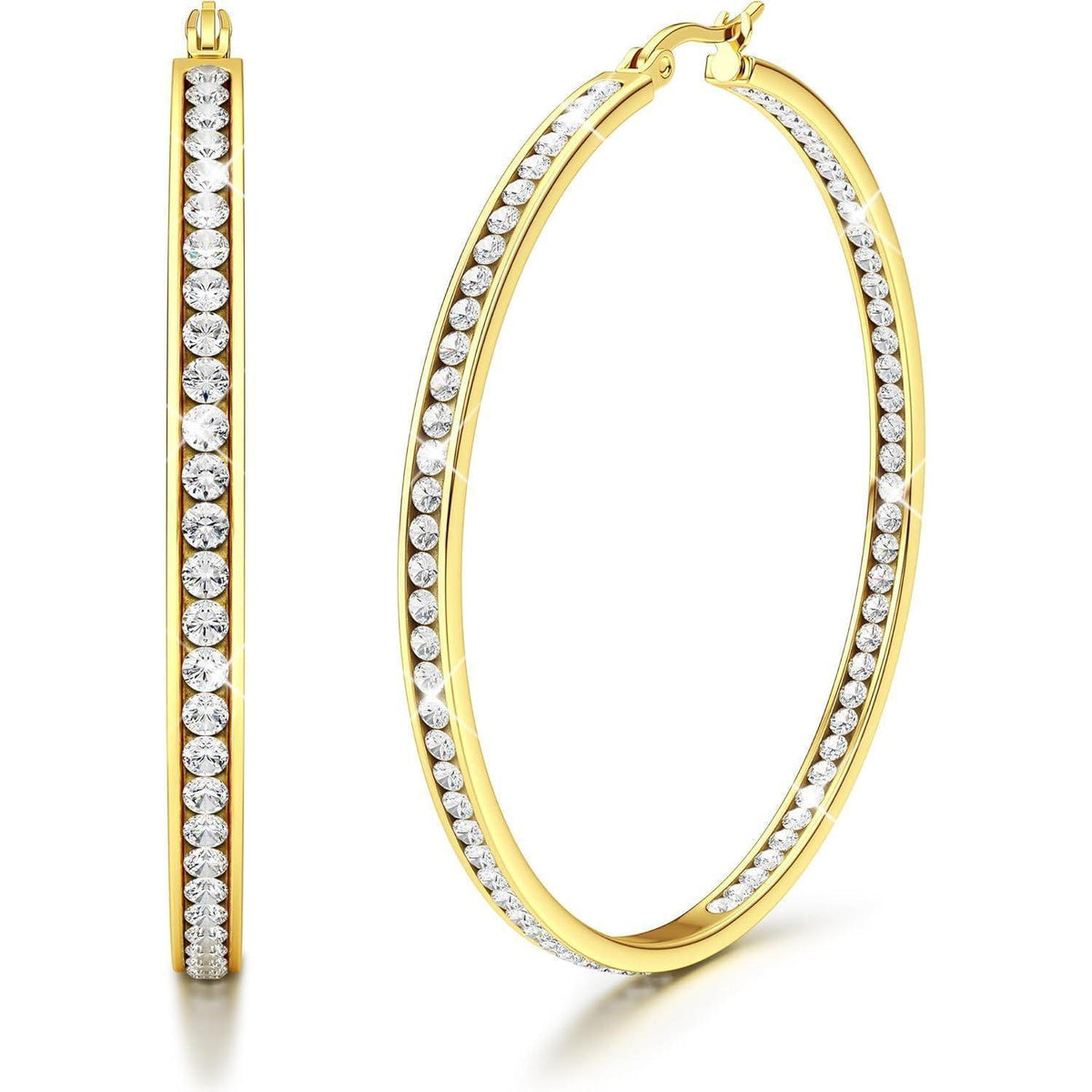 Creolen Edelstahl Damen mit Zirkonia, 40-60mm, Silber/Gold/Roségold