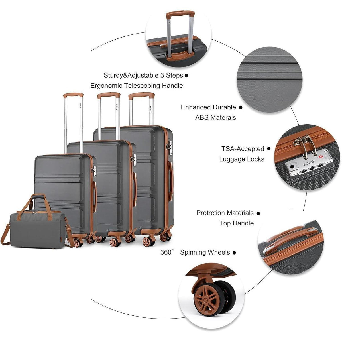 4-teiliges Hartschalen-Kofferset mit TSA-Schloss & Ryanair-Tasche