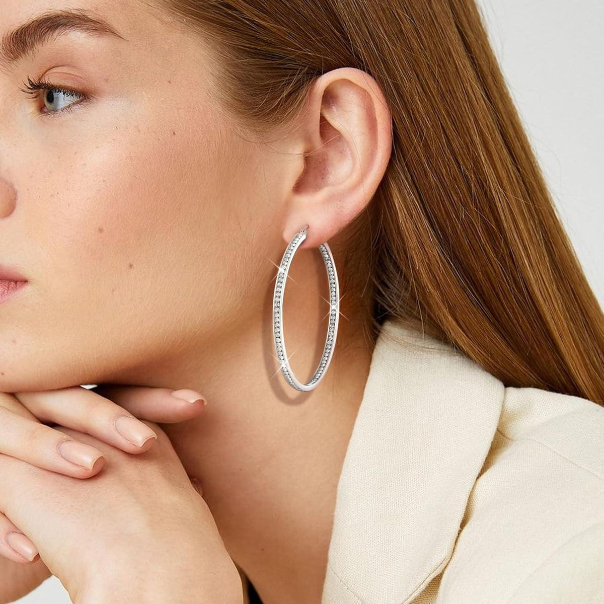 Creolen Edelstahl Damen 60mm mit Zirkonia - Silber, Gold, Roségold