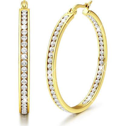 Creolen Edelstahl Damen 40mm/50mm/60mm mit Zirkonia, Silber/Gold/Roségold