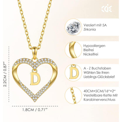Initialen Halskette Damen vergoldet Herz Anhänger Buchstabe A-Z