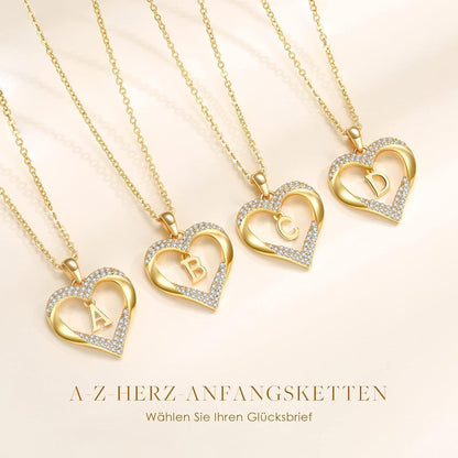 Initialen Halskette Herz Anhänger vergoldet 925 Sterling Silber
