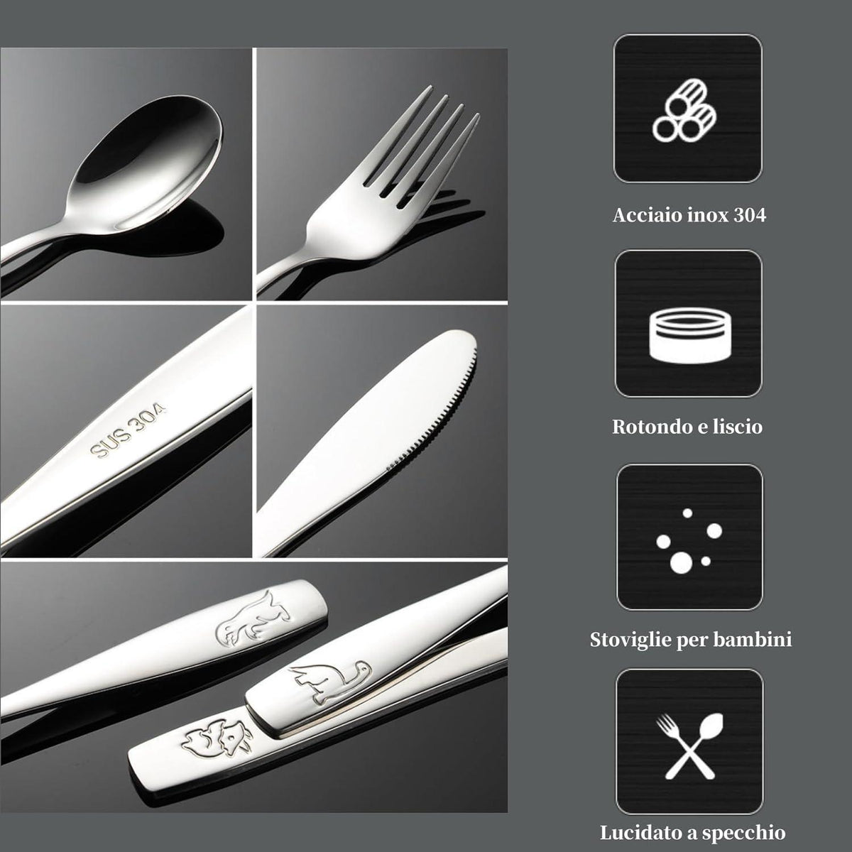 Kinderbesteck-Set Edelstahl 3er Set für Jungen & Mädchen