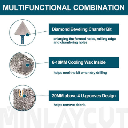Diamant Fliesenbohrer Set 11tlg. mit Fingerfräser für Granit & Marmor