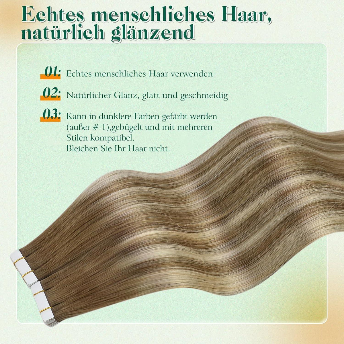 Echthaar Tape Extensions Braun Balayage Ombre Platinblond