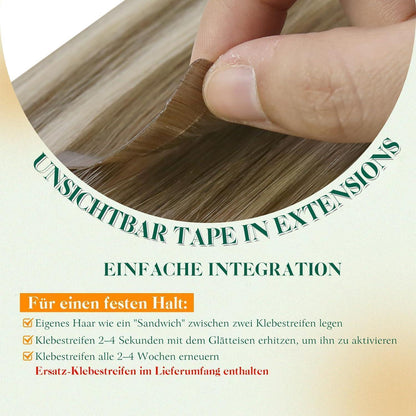 Echthaar Tape Extensions Balayage Blond Ombre Platinblond 60cm