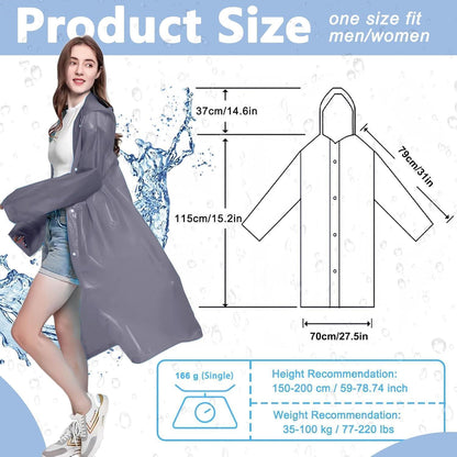 Wiederverwendbarer Regenponcho 2er-Set Wasserdicht für Damen Herren Grau