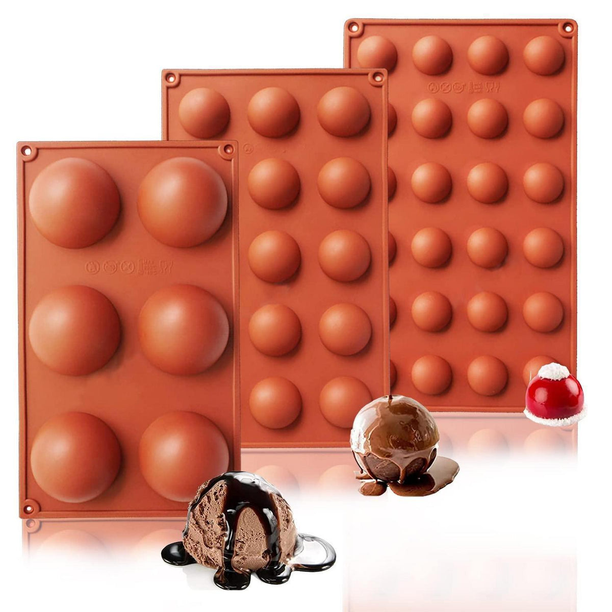Silikonform Halbkugel 3er Set | 6, 15 & 24 Löcher zum Backen