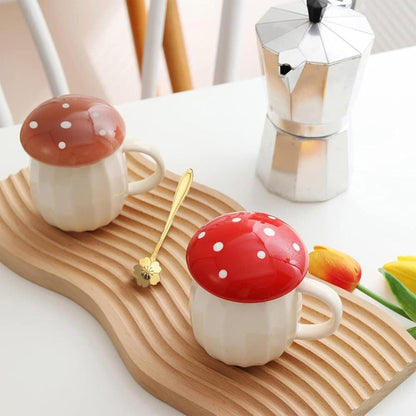 Niedliche Kawaii Pilztasse Set mit Deckel für Kaffee und Tee
