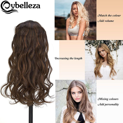 Welliges Haarverlängerung Clip-In, 50cm, Mittelbraun & Auburn
