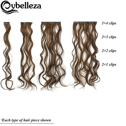 Welliges Haarverlängerung Clip-In, 50cm, Mittelbraun & Auburn