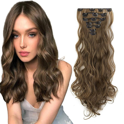 Welliges Haarverlängerung Clip-In, Goldbraun, 50cm Synthetik