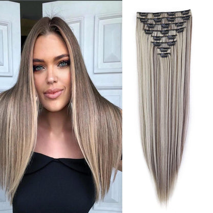Clip-In Haarverlängerung glatt, 60cm, Hellbraun & Blond