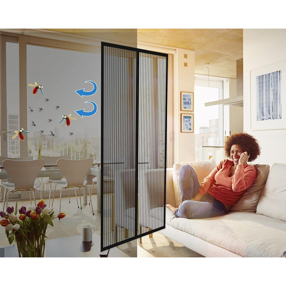 Magnetischer Fliegengitter für Balkontür, 180x240cm Schwarz