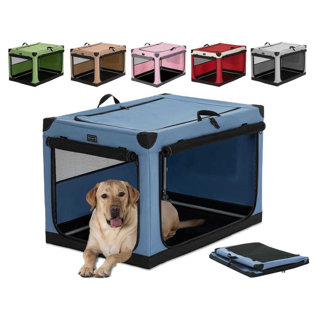 Faltbare Hundebox mit Stoffbezug – Blau L