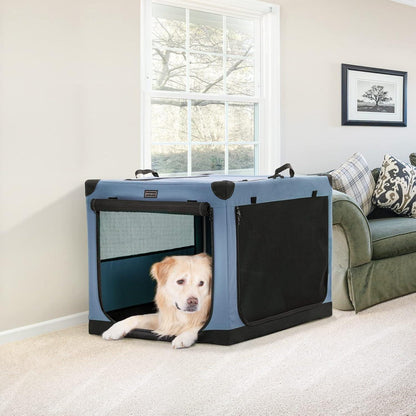 Faltbare Hundebox mit Stoffbezug – Blau L