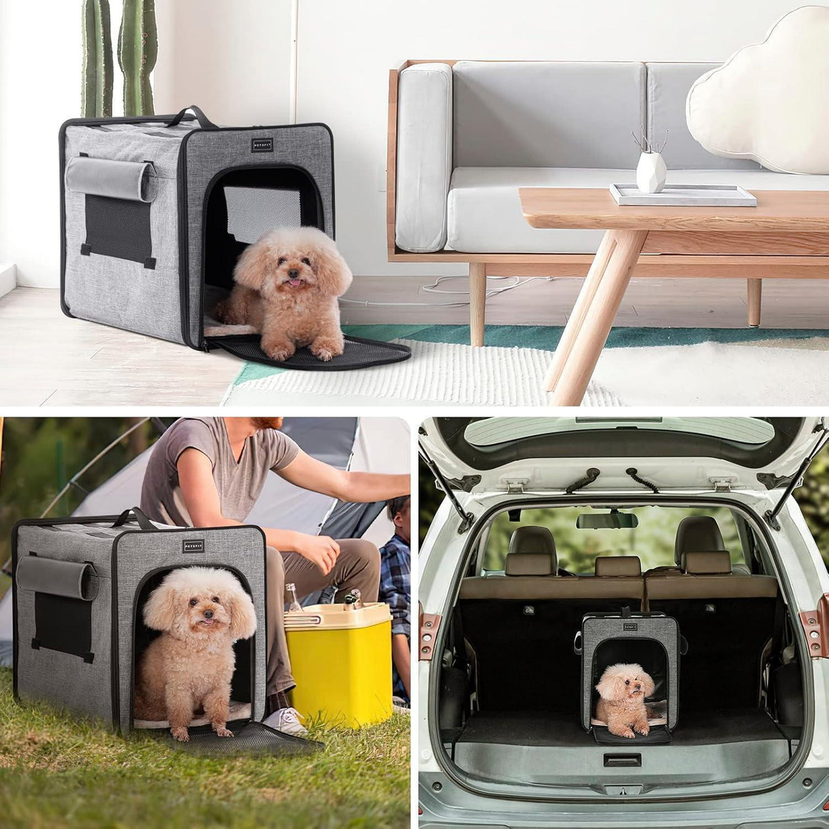 Faltbare Hundebox Grau S – Kratzfest mit Plüschkissen