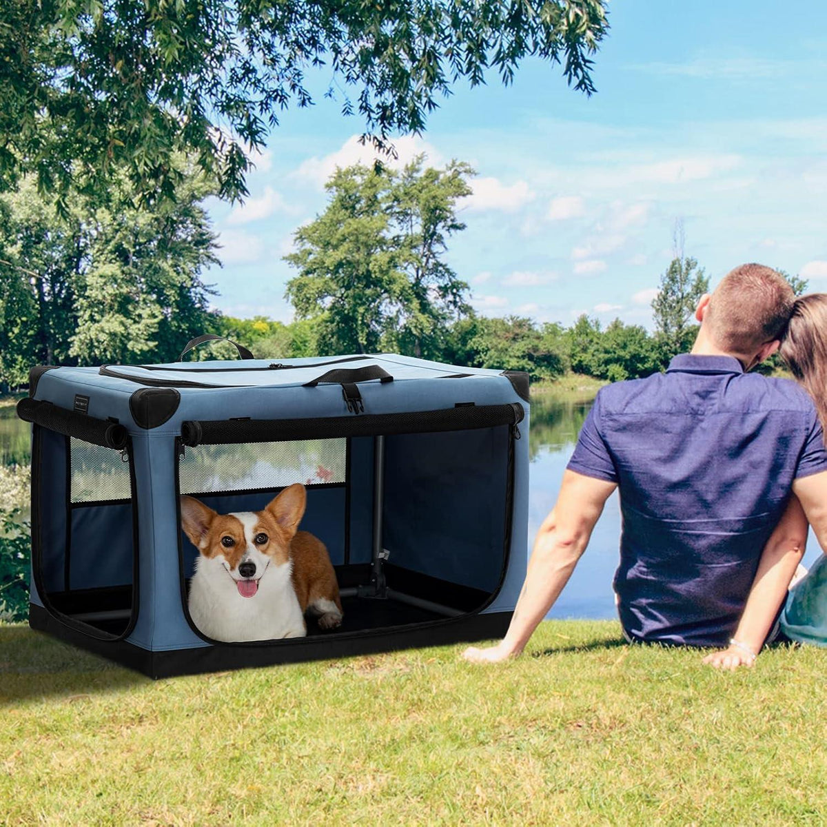 Faltbare Hundebox Blau M – Sicher & Komfortabel für Reisen