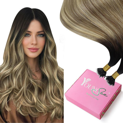 Echthaar Nanoring Extensions Balayage Braun Blond 35cm