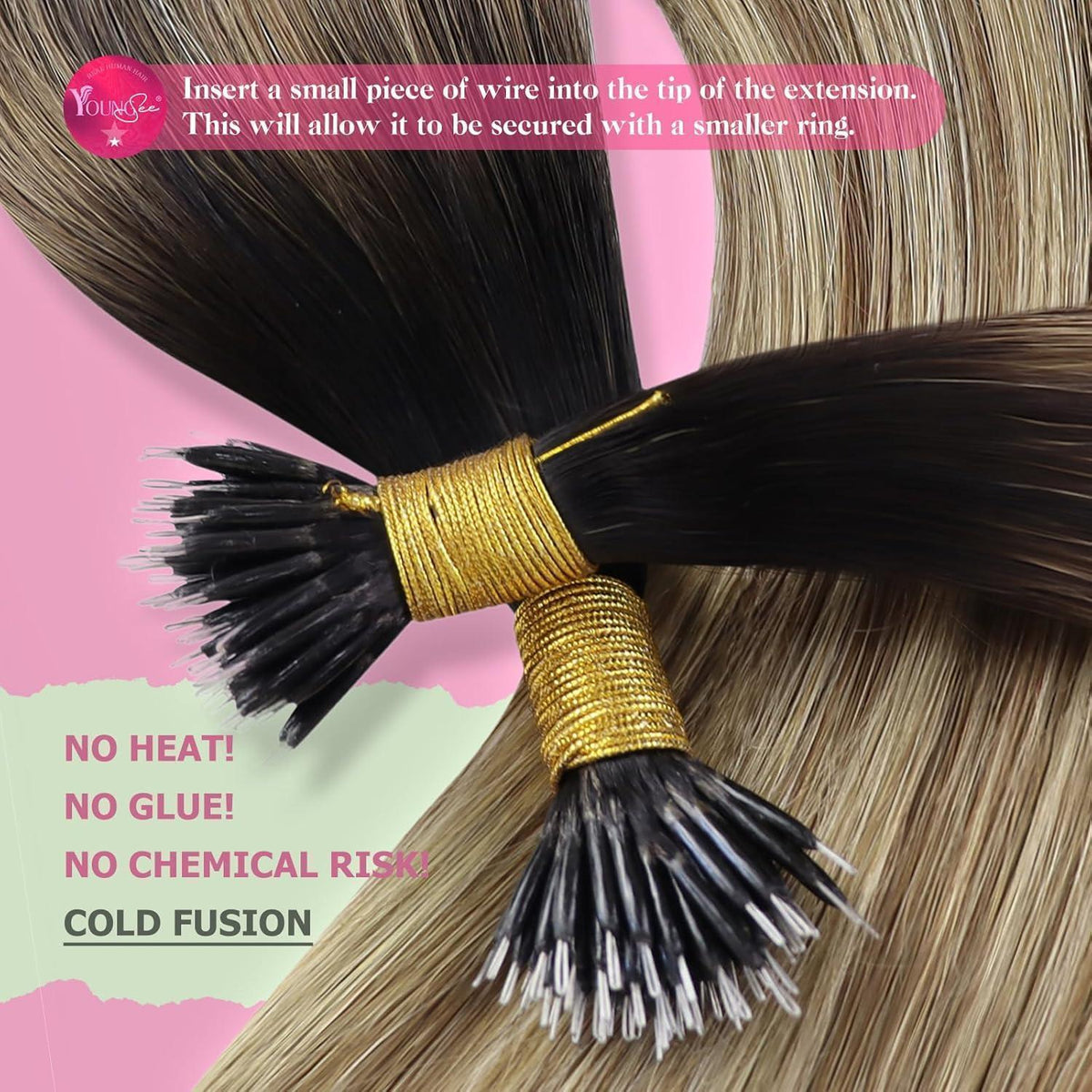 Echthaar Nanoring Extensions Balayage Braun Blond 35cm