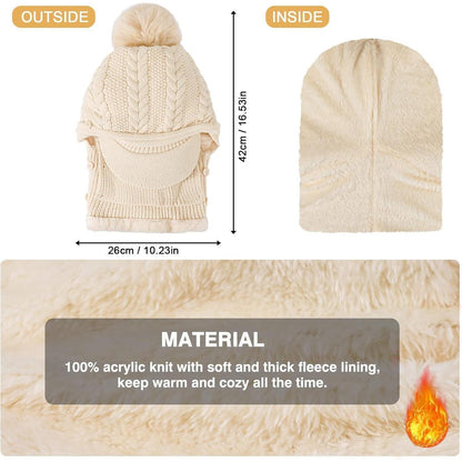 Winter Mütze & Schal Set Damen - Warmes Strickmütze Schal Set