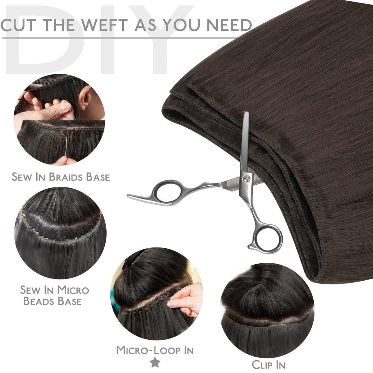 Echthaar Tressen Dunkel Braun - 35cm, 80g, Weft