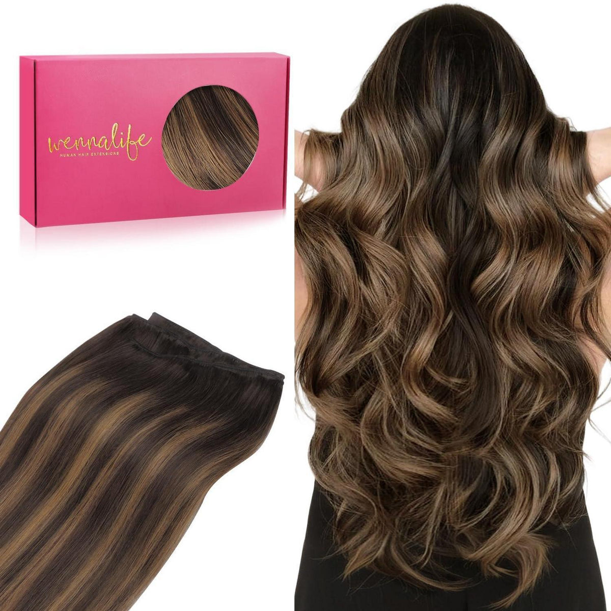 Echthaar Tressen Dunkelbraun Balayage 45cm 90g