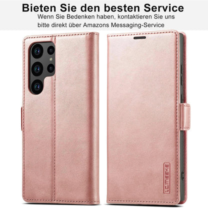 Samsung S23 Ultra Klapphülle mit Schutzfolie & Kartenfächern Pink in Lederoptik