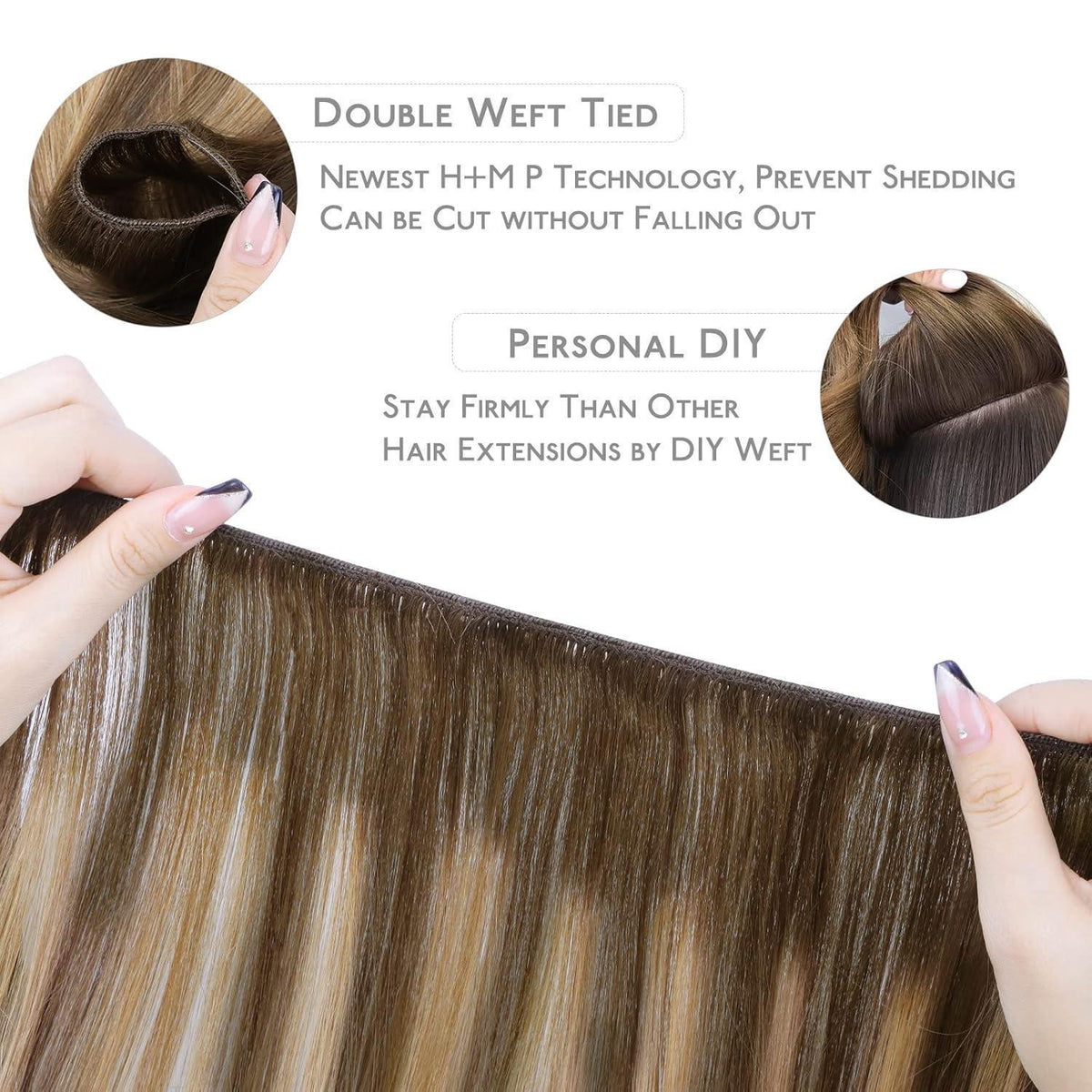 Echthaar Tressen Balayage Schoko-Karamell 35cm 80g