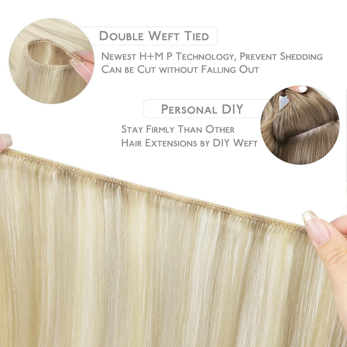 Echthaar Tressen Aschblond Highlights – 40cm, 80g