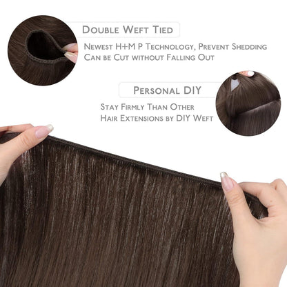 Echthaar Tressen 35cm - Helles Dunkel Braun Weft