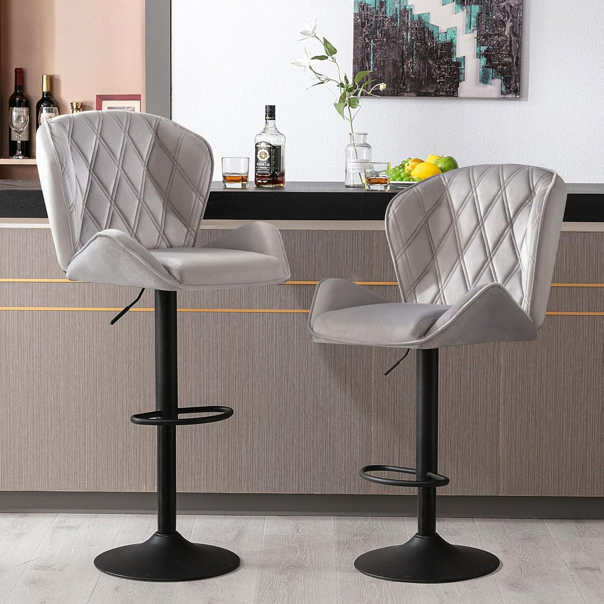 Barhocker höhenverstellbar mit Rückenlehne und Fußstütze, 2er Set