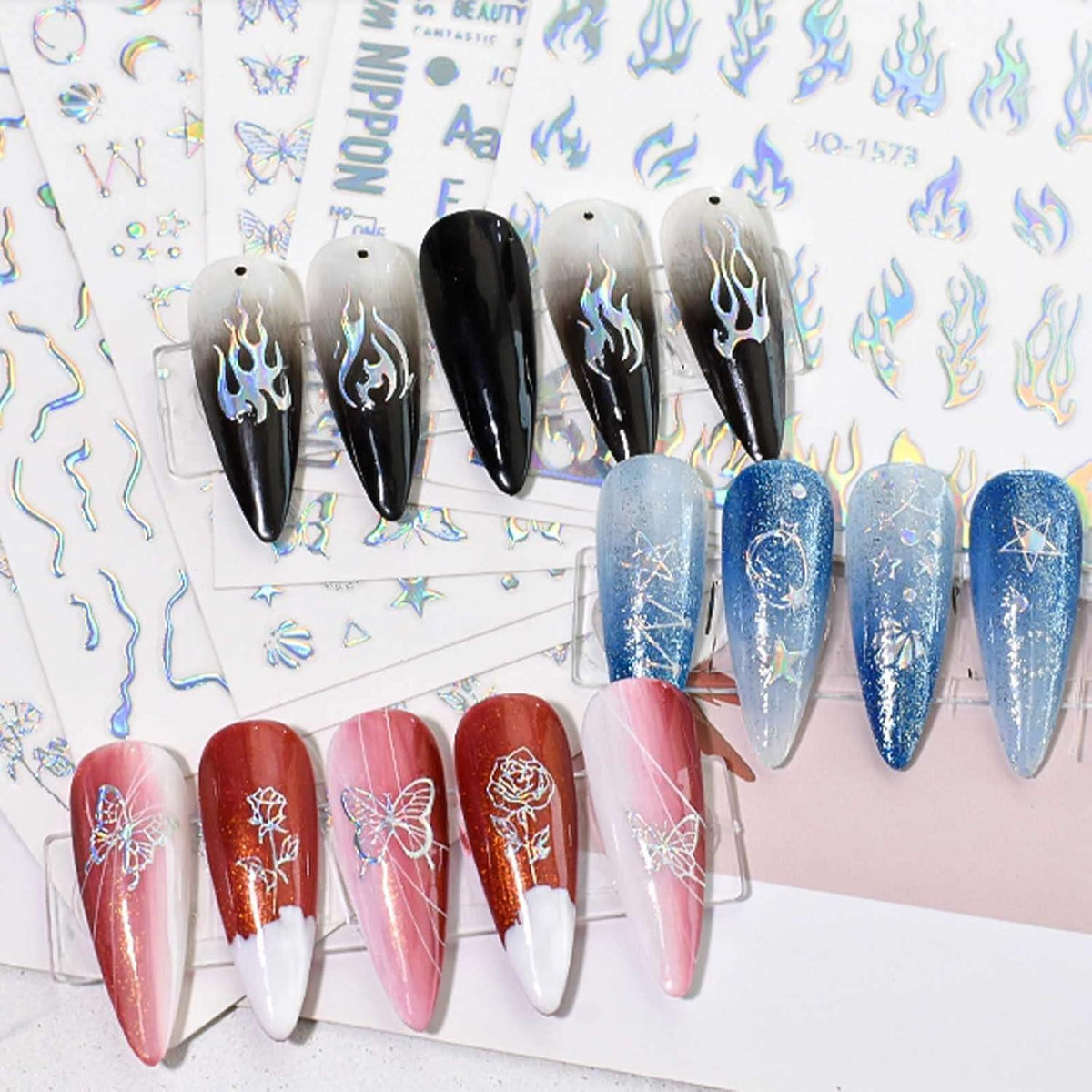 Holografische Nagelsticker Aurora – 9 Blatt Nail Art Design